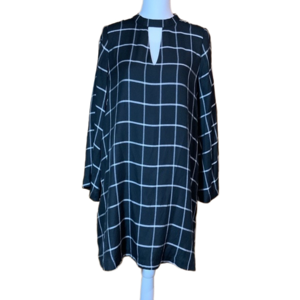 LOFT Black & White Window Pane Dress with Cut Out